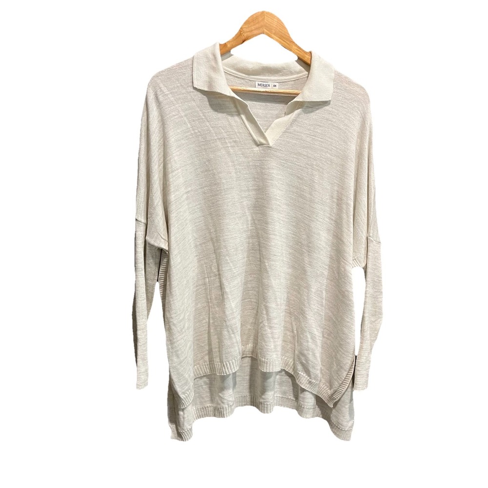 Mersea Catalina White Collared Long Sleeve‎ Women's Sweater Size OS
